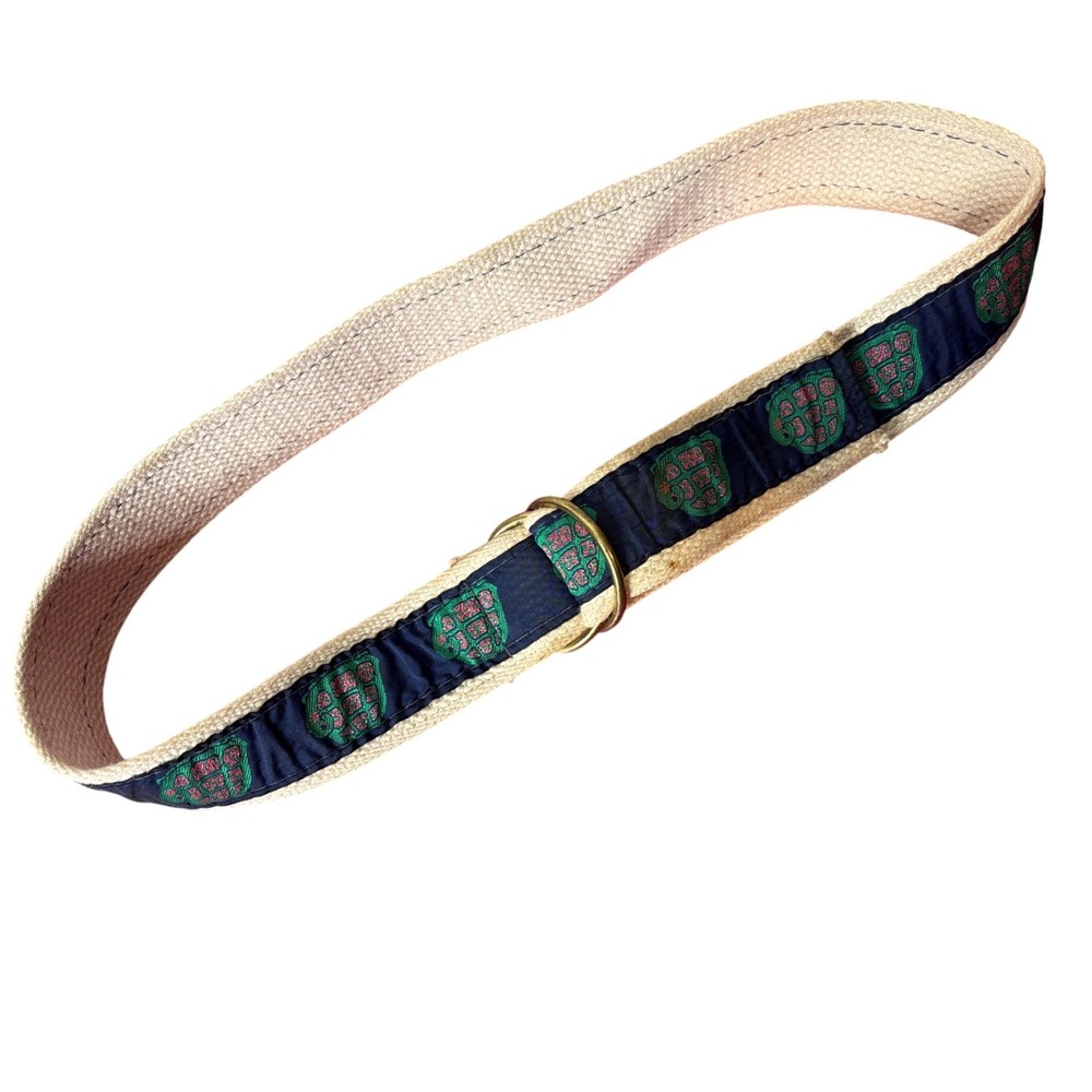 Leather‎ Man Womens Woven Turtle Print Belt Size S Brass Buckle Preppy Coastal